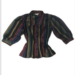 Vintage 70s c’est belle fashions puff sleeve striped button up blouse